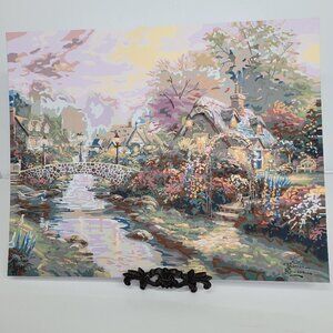 Thomas Kinkade Lamplight Bridge‎ Paint By Number Finished Painting 20by16